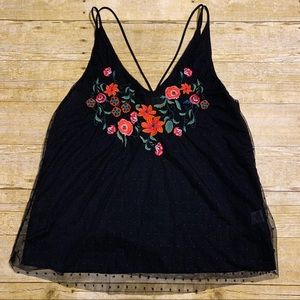 Umgee Floral Embroidered Sheer Tank Top